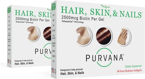 Wellgenix Purvana Suplemento para la piel y las uñas – 2500 mcg de biotina cápsulas blandas con MSM y complejo B – Soporte diario de belleza para