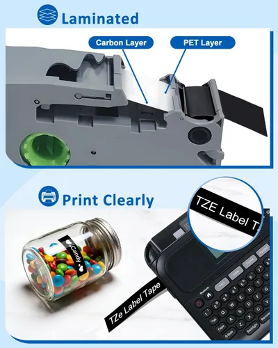 Miniatura 4 de RAEMALL - Reemplazo para Brother TZe-335 TZ-335, cinta adhesiva laminada P Touch de 12mm 0.47 pulgadas, blanco sobre negro, para Brother PT-D210