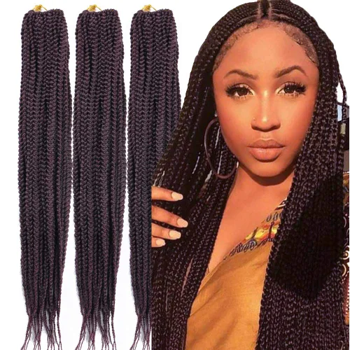 Miniatura 32 de 6 paquetes/lote (14/18/24/30) pulgadas, 0.4 in, 20 hebras por paquete, 3 extensiones de cabello trenzado de ganchillo finas, diámetro 3X