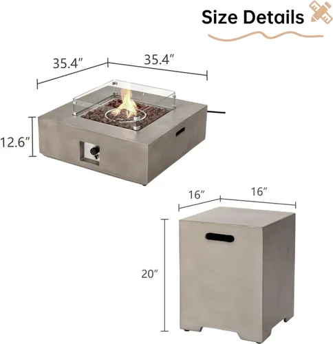 Miniatura 2 de HOMPUS Mesa cuadrada de propano para exteriores, mesa de fuego de 35 x 12 pulgadas, 50000 BTU con cubierta impermeable y piedra de fuego para patio