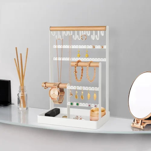 Miniatura 6 de PAMANO Organizador de joyas, soporte para collares, soporte de joyería de 6 niveles, estante de exhibición de aretes, 12 ganchos para colgar