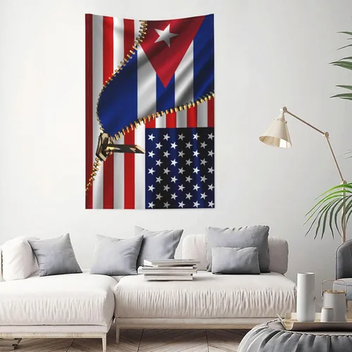 Miniatura 2 de Tapiz de bandera estadounidense y bandera cubana de Cuba, 60 x 40 pulgadas, divertido tapiz estético, arte de pared para dormitorio, sala de estar