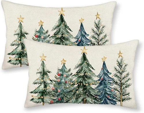 Miniatura 17 de Fundas de almohada navideñas de 18x18 pulgadas, paquete de 2, cuadros búfalo rojo y negro con ciervo, fundas de almohada decorativas, decoración