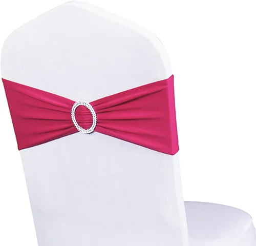 Miniatura 28 de Paquete de 50 bandas elásticas para sillas de bebé azul para boda, bandas elásticas de licra con hebilla deslizante, arcos de sillas de spandex