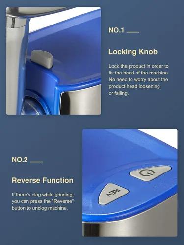 Miniatura 7 de Picadora de carne eléctrica, picadora de carne de alta resistencia, máquina de embutir salchichas, picadora de alimentos con kit de salchichas y Azul