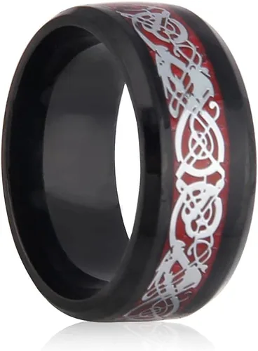Miniatura 2 de BAVIPOWER Anillo de boda de acero inoxidable con dragón celta nórdico negrodoradoverderojoazul