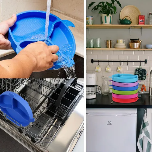Miniatura 7 de Platos para niños pequeños, platos para bebés con succión, placas de succión divididas de silicona de grado alimenticio para niños pequeños y bebés