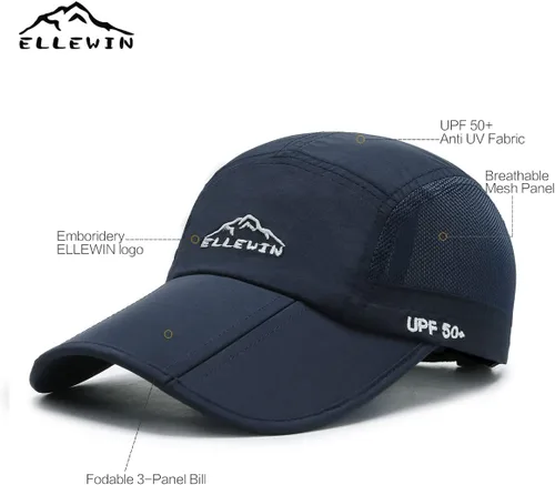 Miniatura 10 de ELLEWIN Gorra de béisbol unisex UPF 50 sin estructura, con pico grande y plegable