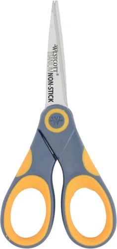 Miniatura 8 de Westcott Tijeras antiadherentes rectas de titanio de 8 pulgadas con función de deslizamiento ajustable, paquete de 2 (16550), gris/amarillo
