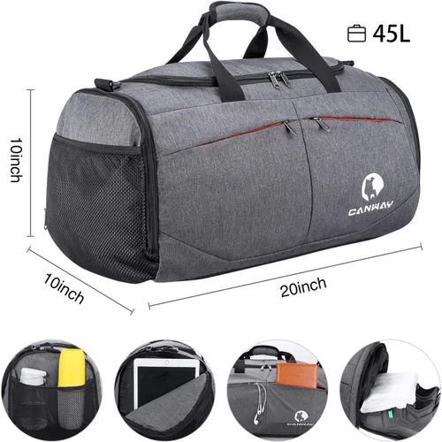 Miniatura 2 de Canway Bolsa deportiva para gimnasio, bolsa de viaje con bolsillo húmedo y compartimento para zapatos para hombres y mujeres, 45L, ligera