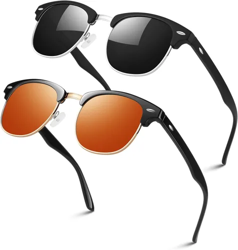 Miniatura 14 de LINVO Gafas de sol polarizadas sin montura para hombres y mujeres, lentes de sol clásicos retro con medio marco para conducir, protección UV Un