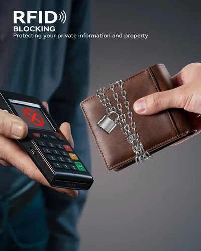 Miniatura 11 de Swallowmall Cartera de piel con bloqueo Rfid para hombre, billetera plegable con tarjeta extraíble, 2 ventanas para identificación, 10 ranuras
