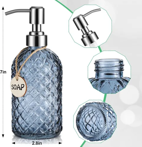 Miniatura 3 de MOCLIF Dispensador de jabón transparente de 16 onzas con bomba de acero inoxidable 304 a prueba de óxido para baño, cocina, dispensador de jabón