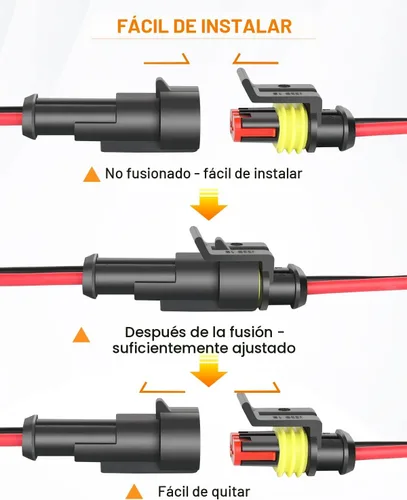 Miniatura 4 de NAOEVO Conector de 2 pines impermeable, conectores de 2 cables calibre 16 AWG, conectores eléctricos automotrices macho y hembra Way con tubo