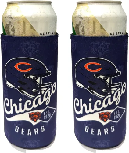 Football Team Logo Tall Boy 2-Pack Can Holder Coozie Beverage Insulator - Fits 24oz - 25oz Cans (Chicago Logo Shadow (Bears))
