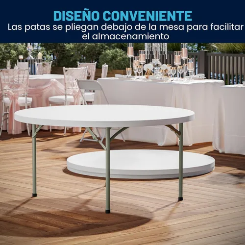 Miniatura 4 de Flash Furniture Mesa redonda de plástico plegable de 5 pies para todas las ocasiones para fiestas y ferias, mesa de banquete plegable para eventos