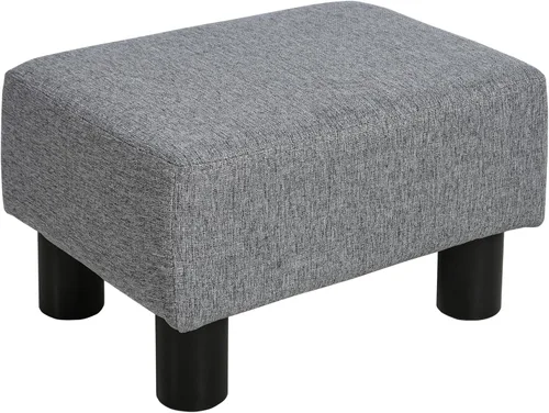 Miniatura 10 de HOMCOM Reposapiés otomano, taburete pequeño con tapicería de tela de lino y patas de plástico, otomana cubo para sala de estar, beige