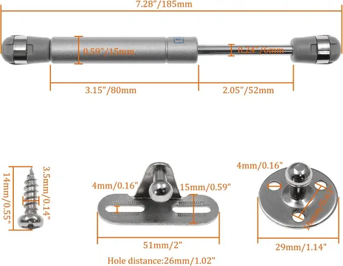 Miniatura 2 de 4 piezas de soporte de elevación, puntal de gas de 6 pulgadas, bisagras de cierre suave 40N, resorte de gas, soporte de tapa, bisagras de gabinete