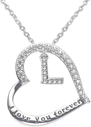 ITS4YEO 925 Sterling Silver Infinity Heart Pendant Initial Necklaces Silver Necklace Zircon Pendant Necklaces for Women Jewelry Gift for Women Wife