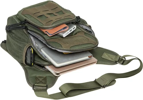 Miniatura 7 de Bolso de mensajero de lona vintage para hombre, bolso de mensajero de retazos de cuero en el pecho 3-3-ejército Verde