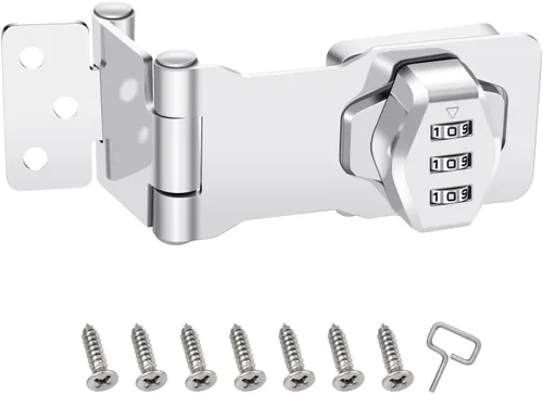 Miniatura 11 de KIBBEH Paquete de 2 Cerraduras de Puerta con Pestillo de Hasp, Cerradura de Cajon de Escritorio de Acero Inoxidable Sólida Plegable 304