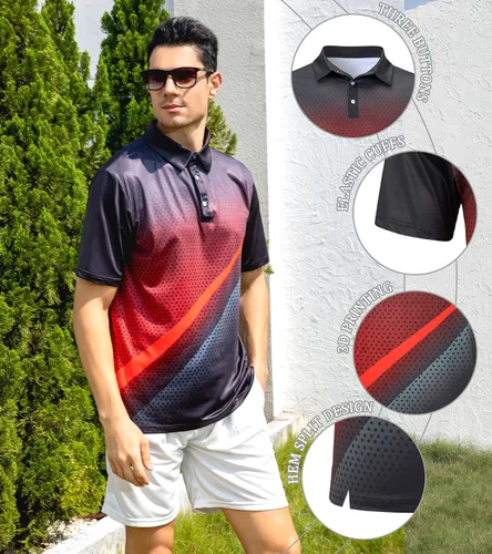 Miniatura 6 de uideazone Camisa de golf para hombre, de ajuste seco, atlética, absorbe la humedad, rendimiento con impresión 3D, manga corta