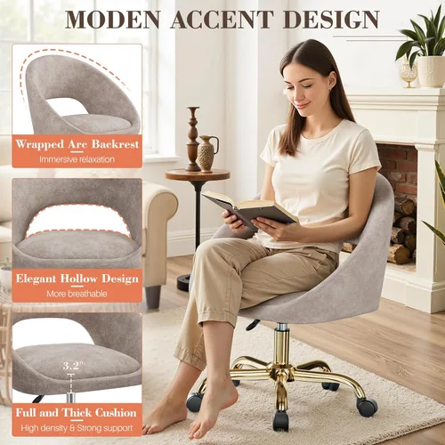 Miniatura 7 de Silla de tocador con ruedas, sillas de maquillaje modernas impermeables con respaldo de altura ajustable, cómodas y lindas sillas de escritorio