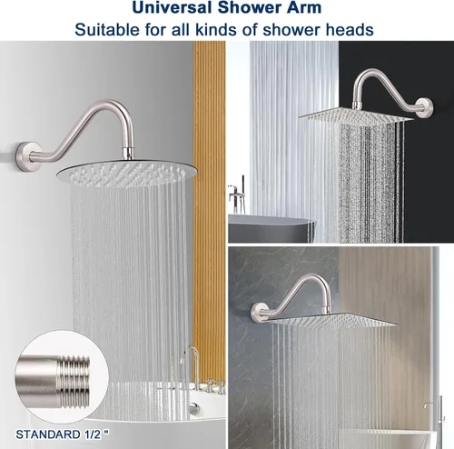 Miniatura 6 de NearMoon Brazo de extensión de ducha en forma de J, extensor de altura de cabezal de ducha de acero inoxidable con brida, diseño de tubo elevador