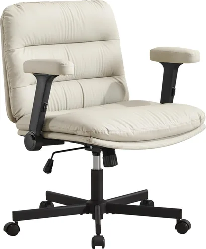 Miniatura 12 de Furniliving Criss Cross Office Chair with Adjustable Flip-up Arms, Premium Chenille Upholstered Cross Legged Chair, Ergonomic Swivel Desk Vanity