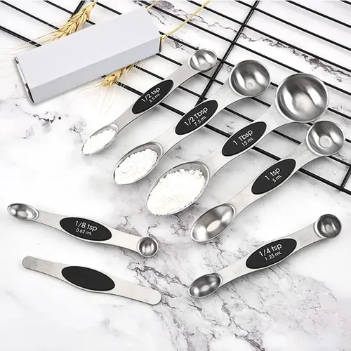 Miniatura 4 de Juego de 7 cucharas medidoras magnéticas de acero inoxidable con nivelador, cucharada apilable para hornear y cocinar, accesorios de cocina