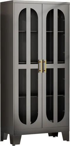 Miniatura 24 de pozdeg Armario de almacenamiento estrecho de metal de 67 pulgadas de alto con 2 puertas y 4 estantes ajustables, armario de despensa de pie