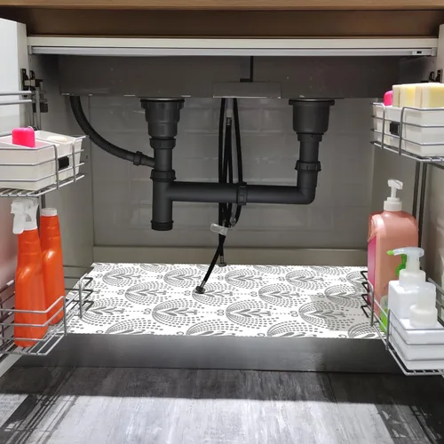 Miniatura 9 de Tapete para debajo del fregadero, 24 x 36 pulgadas, duradero e impermeable, tapetes prémium para proteger los gabinetes de cocina y baño, absorbente