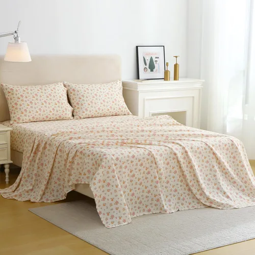 Miniatura 23 de Viviland Juego de sábanas de 3 piezas con estampado botánico de mariposas y flores rosas y moradas, sábanas de microfibra suave y transpirable