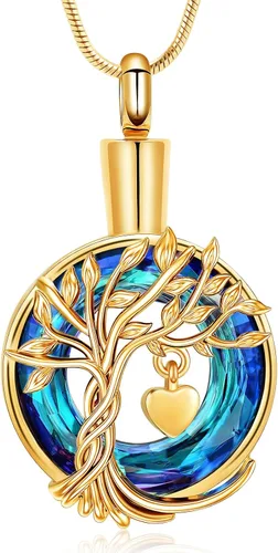 Miniatura 22 de Hearbeingt Collares de urna de lágrima para cenizas, medallón conmemorativo de cenizas del árbol de la vida, joyería de cremación, colgante
