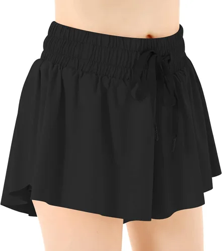 Pantalones cortos fluidos de mariposa con bolsillo 2 en 1, pantalones cortos atléticos para correr, para niñas, niños, entrenamiento activo y