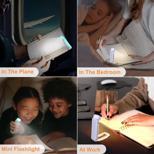 Miniatura 7 de Paquete de 2 luces de libro para leer por la noche, luz recargable por USB para leer en la cama, luz de lectura LED portátil con clip, temporizador