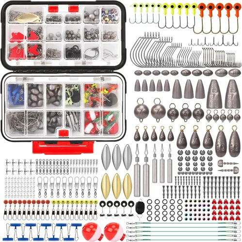 TRUSCEND Kit de aparejos y accesorios de pesca ampliamente utilizados, caja de aparejos de pesca con aparejos incluidos, gancho de peso giratorio