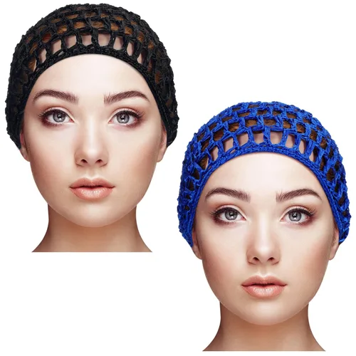 Miniatura 15 de Geyoga 2 piezas de red de ganchillo para el cabello, gorro de punto de rayón, cubierta de moño, gorro de ducha tejido para dormir para mujeres