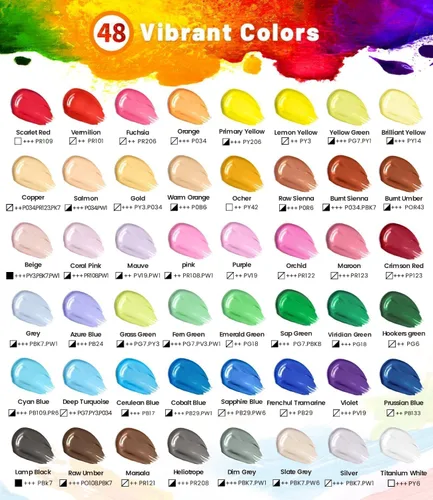 Miniatura 3 de Juego de 64 pinturas acrílicas con 12 pinceles, 2 cuchillos y paleta, 48 colores (2oz/60ml) Pintura artesanal para adultos, niños, artistas