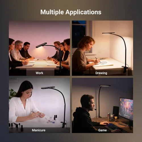 Miniatura 8 de NEEWER Entry Level Version 10W Desktop LED Lamp with Clamp, Color Edge Lit Flexible Monitor Clip Light, 5 Color Modes, Eye Friendly Dimmable for