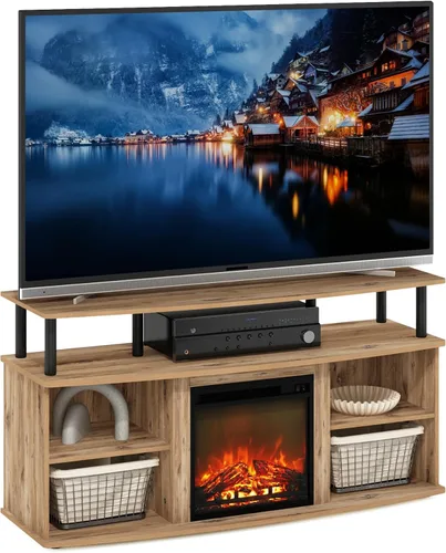 Miniatura 12 de Furinno Soporte clásico de TV de 70 pulgadas con chimenea, roble francés gris gris roble francés