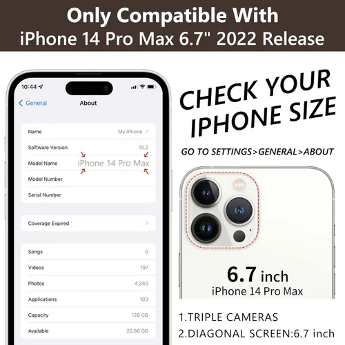 Miniatura 6 de Funda tipo cartera para iPhone 14 Pro Max de 6.7 pulgadas, con ranuras para tarjetas, soporte para anillos, funda protectora de piel sintética