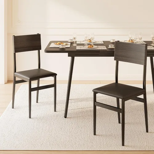 Miniatura 8 de Ahomly Juego de mesa de comedor extensible de 7 piezas con 6 sillas acolchadas, juego de mesa de comedor de 63 pulgadas para 4-6, juego de mesa