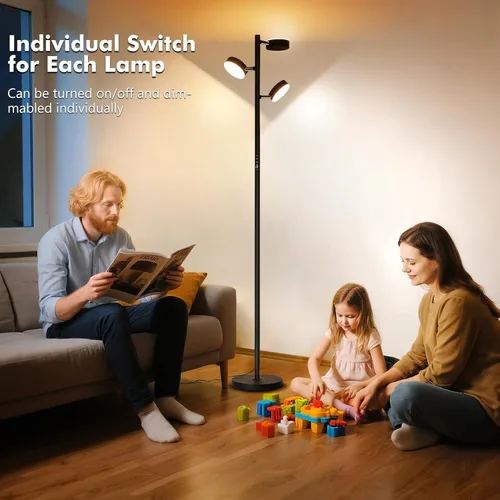 Miniatura 5 de Lámpara de pie de árbol Benaep para sala de estar - Moderna lámpara de pie negra, luz de suelo LED con control remoto y táctil, 3000K-6000K Negro