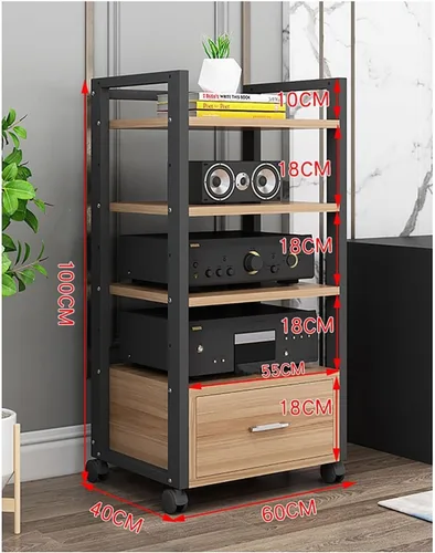 Miniatura 2 de Shelves 60 Long Multi-Tier Audio Rack with Drawer Amplifier Stand hifi AV Cabinet Mobile Kickstand CD Rack Media Storage Shelf Protects and