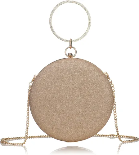 Bolso redondo de noche con purpurina brillante y asa superior para fiesta cruz bolso de hombro para boda novia