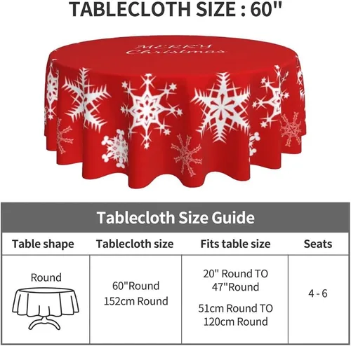 Miniatura 3 de Mantel redondo de Navidad con diseño de copos de nieve de Navidad para cocina, comedor, decoración de mesa de poliéster lavable para mesa de bufé