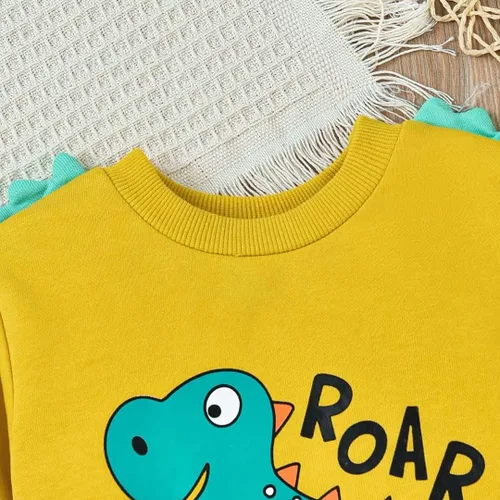 Miniatura 6 de Conjunto de 2 piezas de ropa de bebé niño para otoño e invierno, sudadera de dinosaurio de manga larga y pantalones