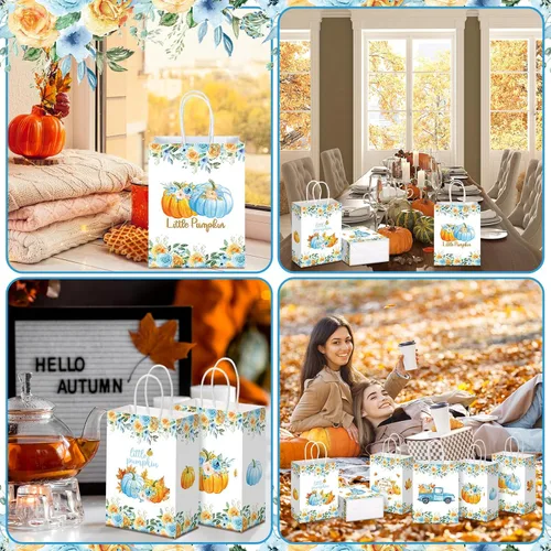 Miniatura 7 de Glenmal 24 bolsas de regalo de calabaza de otoño a granel A Little Pumpkin para fiesta, bolsas de dulces, decoraciones de fiesta de cumpleaños