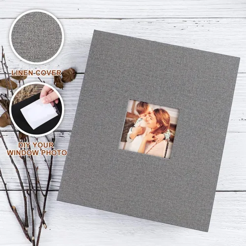 Miniatura 5 de Lanpn Álbum de fotos de 11 x 14 pulgadas, tapa dura de lino, sin ácidos, deslizante, en fundas para álbumes de fotos con capacidad para 100 imágenes